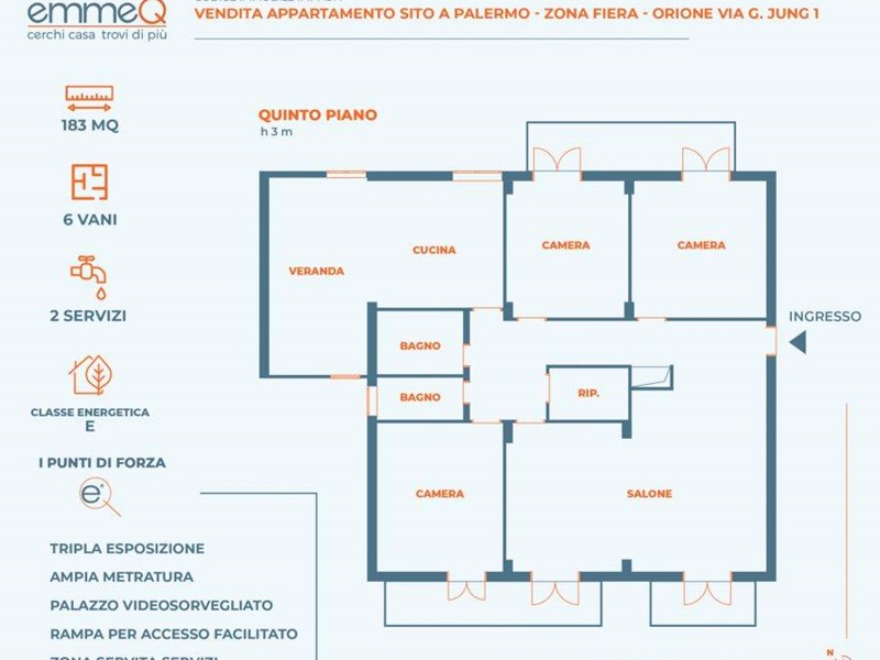 Appartamento in Vendita a Palermo, zona Fiera, 255'000€, 183 m²