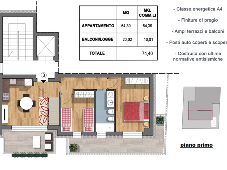 Trilocale in Vendita a Riccione, 370'000€, 64 m²