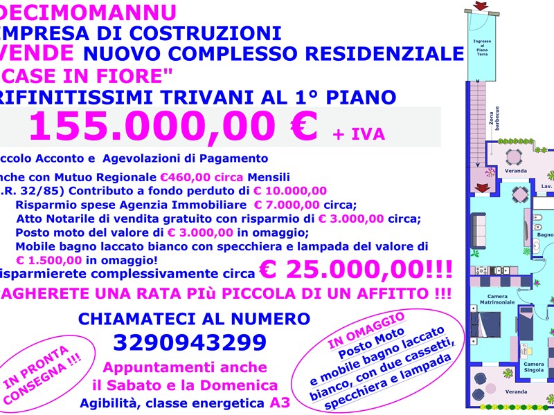 Trilocale in Vendita a Decimomannu, zona Via Po, ang. Via Piave, 155'000&euro;, 125 m²