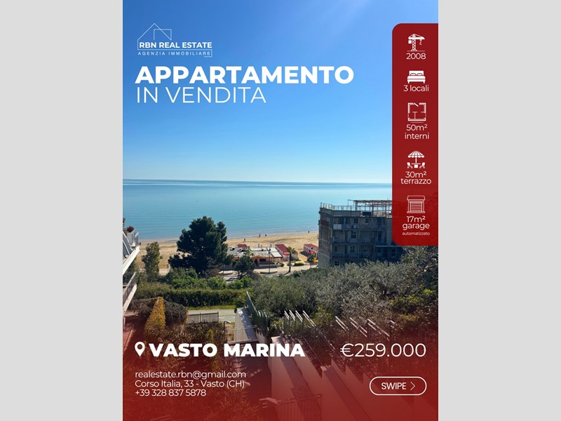 Trilocale in Vendita a Vasto, zona Vasto Marina, 259'000&euro;, 67 m², arredato, con Box
