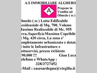 Terreno edificabile in Vendita a Olmedo, zona Citta', 90'000€, 700 m²