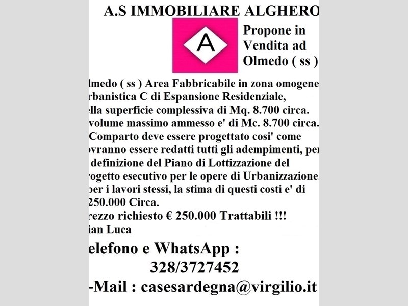 Terreno edificabile in Vendita a Olmedo, zona Citta', 250'000€, 8700 m²