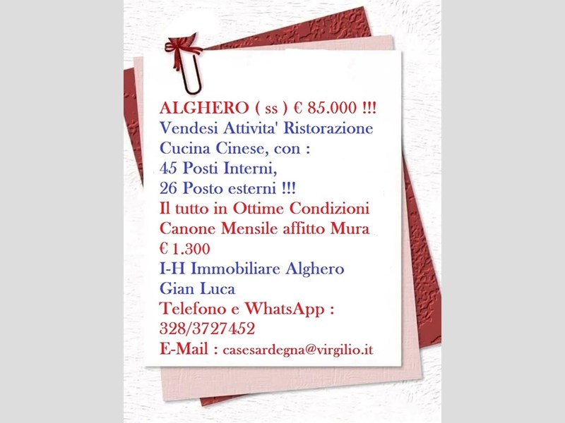 Attività commerciale in Vendita a Alghero, 85'000€, 100 m², arredato